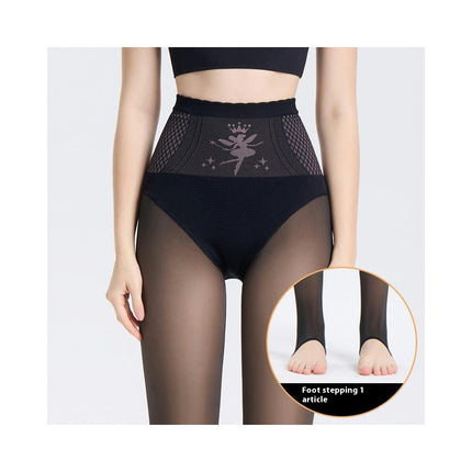 Women's Black Silk Skin-Transparent Stockings-High Waisted Tummy Tightening Stockings Pantyhose