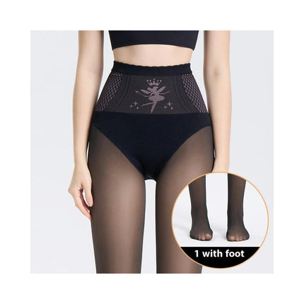 Women's Black Silk Skin-Transparent Stockings-High Waisted Tummy Tightening Stockings Pantyhose