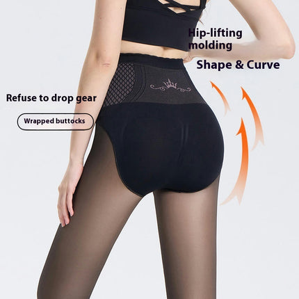 Women's Black Silk Skin-Transparent Stockings-High Waisted Tummy Tightening Stockings Pantyhose