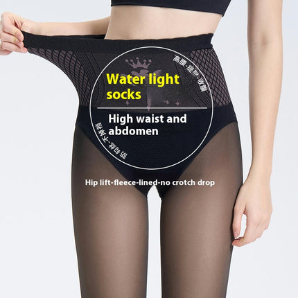 Women's Black Silk Skin-Transparent Stockings-High Waisted Tummy Tightening Stockings Pantyhose