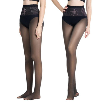 Women's Black Silk Skin-Transparent Stockings-High Waisted Tummy Tightening Stockings Pantyhose