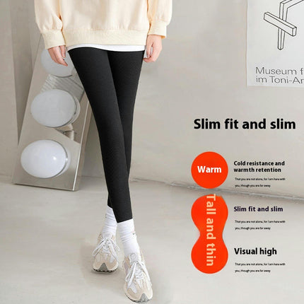 Women's Lambskin Leggings Winter Threaded Plush Thickened Stretch Leggings