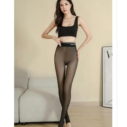 Women's Autumn and Winter Fleece Lined Tights, Warm Fake Translucent Pantyhose Leggings