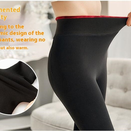 Winter Warm Opaque Fleece Lined Tights for Women High Waist Elastic Thick Thermal Tights-A1