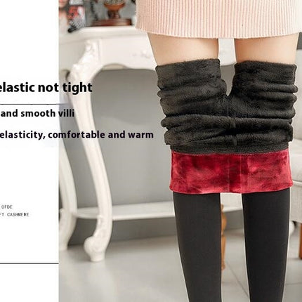 Winter Warm Opaque Fleece Lined Tights for Women High Waist Elastic Thick Thermal Tights-A1