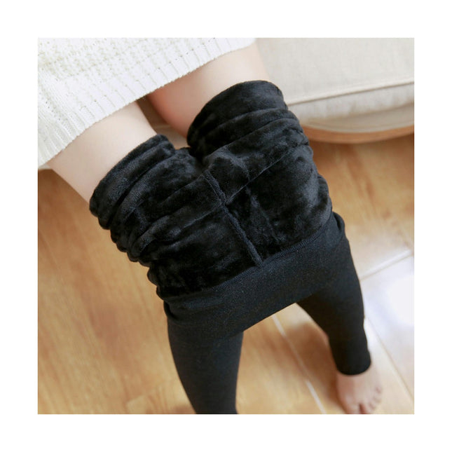 Women's High Waist Lined Fleece Leggings Solid Color Cotton Warm Leggings