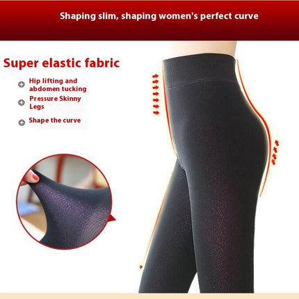 Women's Winter Warm See-through Leggings Thick Lined Fleece Colorful Bright Silk Tights