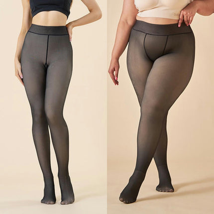 Women's Plus Size Fleece Lined Tights Fake Transparent Pantyhose Warm Tights Winter