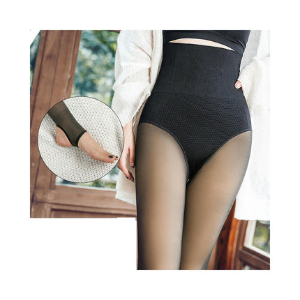 Women Fleece Lined Tights Tummy Control Pantyhose Fake Translucent High Waist Thermal Winter