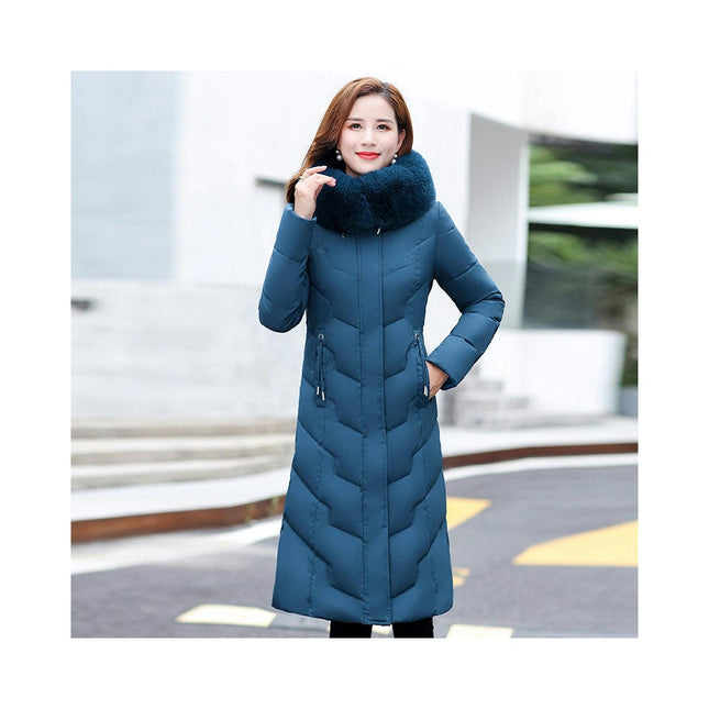 Women Winter Down Puffer Coat Warm Down Jacket with Faux Fur Trim Hood