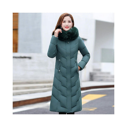 Women Winter Down Puffer Coat Warm Down Jacket with Faux Fur Trim Hood