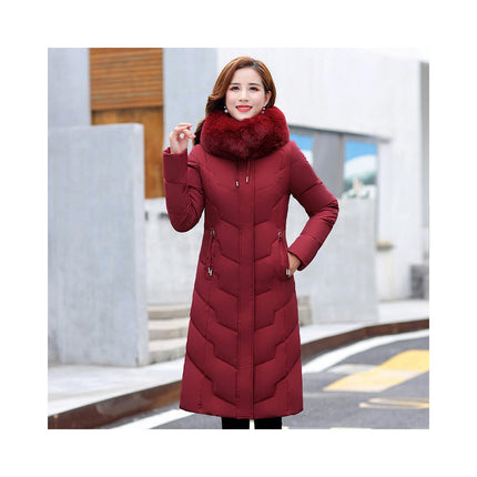 Women Winter Down Puffer Coat Warm Down Jacket with Faux Fur Trim Hood