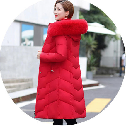 Women Winter Down Puffer Coat Warm Down Jacket with Faux Fur Trim Hood