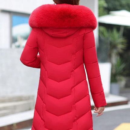 Women Winter Down Puffer Coat Warm Down Jacket with Faux Fur Trim Hood