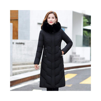 Women Winter Down Puffer Coat Warm Down Jacket with Faux Fur Trim Hood