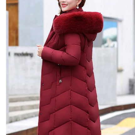 Women Winter Down Puffer Coat Warm Down Jacket with Faux Fur Trim Hood