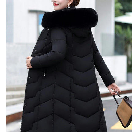 Women Winter Down Puffer Coat Warm Down Jacket with Faux Fur Trim Hood