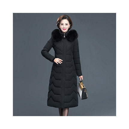 Women's Winter Jacket Long Puffer Coat with Faux Fur Trim Hood