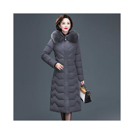 Women's Winter Jacket Long Puffer Coat with Faux Fur Trim Hood