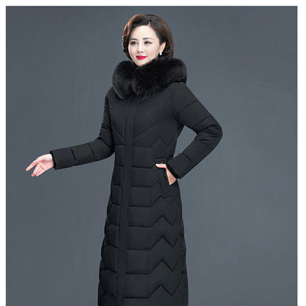 Women's Winter Jacket Long Puffer Coat with Faux Fur Trim Hood