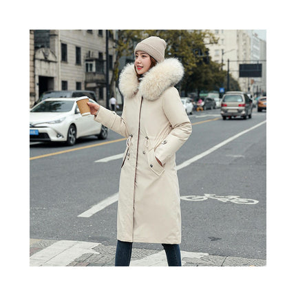 Women's Long Winter Coat Thickened Parka Warm Jacket with Faux Fur Trim Hood