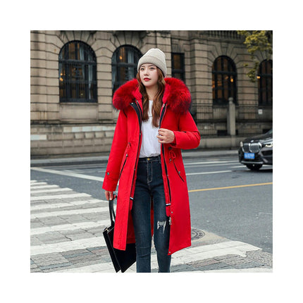 Women's Long Winter Coat Thickened Parka Warm Jacket with Faux Fur Trim Hood