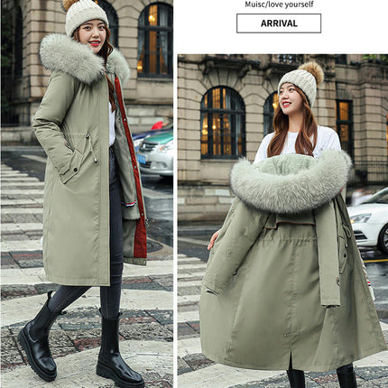 Women's Long Winter Coat Thickened Parka Warm Jacket with Faux Fur Trim Hood