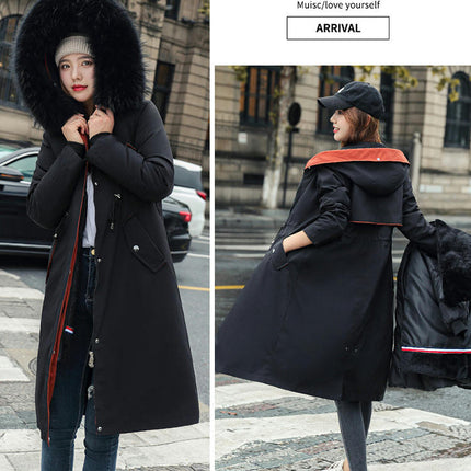 Women's Long Winter Coat Thickened Parka Warm Jacket with Faux Fur Trim Hood