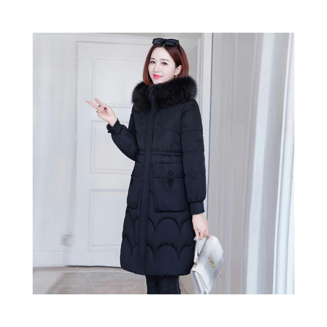 Women's Winter Thicken Coat Warm Long Puffer Jacket with Faux Fur Hood