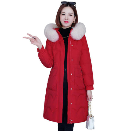 Women's Winter Thicken Coat Warm Long Puffer Jacket with Faux Fur Hood