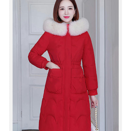 Women's Winter Thicken Coat Warm Long Puffer Jacket with Faux Fur Hood