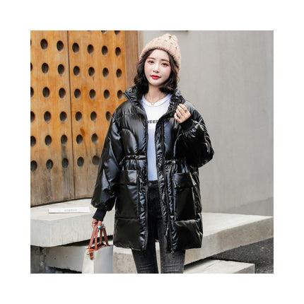 Women's Shiny Puffer Jacket Quilted Winter Warm Stand Collar Padded Coat