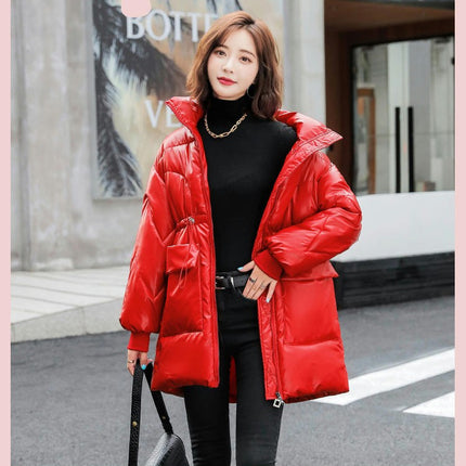 Women's Shiny Puffer Jacket Quilted Winter Warm Stand Collar Padded Coat