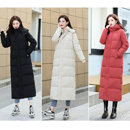 Womens Long Puffer Coat Winter Hooded Down Jacket Padded Outerwear