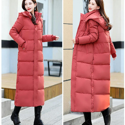 Womens Long Puffer Coat Winter Hooded Down Jacket Padded Outerwear