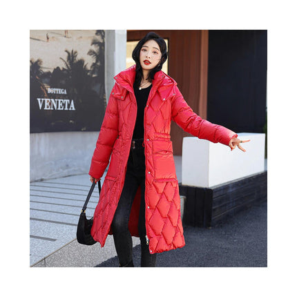 Women's Puffer Jacket Outwear Quilted Hooded Long Down Coat