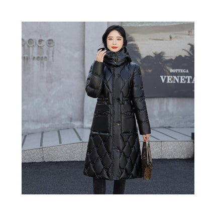 Women's Puffer Jacket Outwear Quilted Hooded Long Down Coat