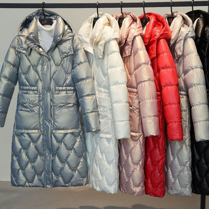 Women's Puffer Jacket Outwear Quilted Hooded Long Down Coat