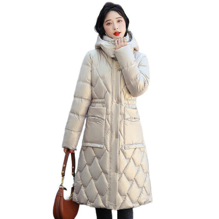 Women's Puffer Jacket Outwear Quilted Hooded Long Down Coat