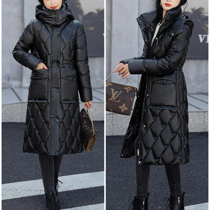 Women's Puffer Jacket Outwear Quilted Hooded Long Down Coat