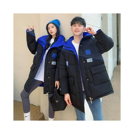 Couples Hooded Puffer Jacket Mid-Length Padded Warm Winter Coat