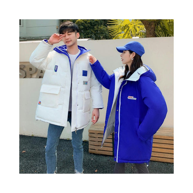 Couples Hooded Puffer Jacket Mid-Length Padded Warm Winter Coat