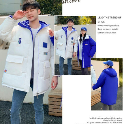 Couples Hooded Puffer Jacket Mid-Length Padded Warm Winter Coat