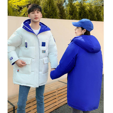 Couples Hooded Puffer Jacket Mid-Length Padded Warm Winter Coat