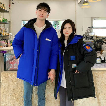 Couples Hooded Puffer Jacket Mid-Length Padded Warm Winter Coat