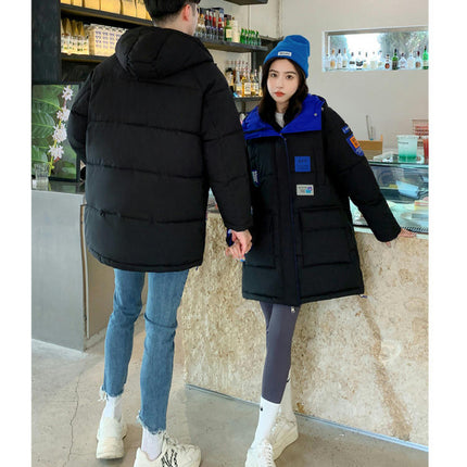 Couples Hooded Puffer Jacket Mid-Length Padded Warm Winter Coat