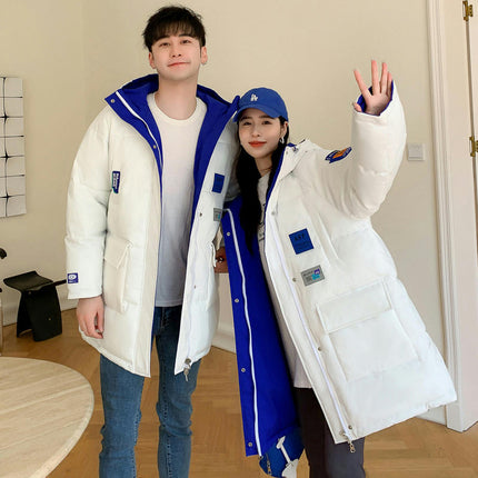 Couples Hooded Puffer Jacket Mid-Length Padded Warm Winter Coat