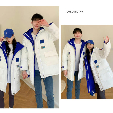 Couples Hooded Puffer Jacket Mid-Length Padded Warm Winter Coat