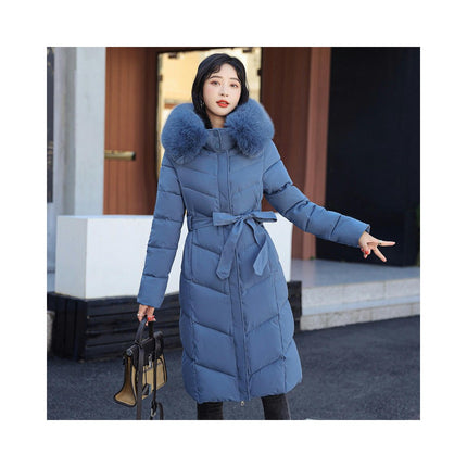 Women Thickened Warm Down Jacket with Faux Fur Hood Long Puffer Coat