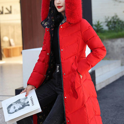 Women Thickened Warm Down Jacket with Faux Fur Hood Long Puffer Coat